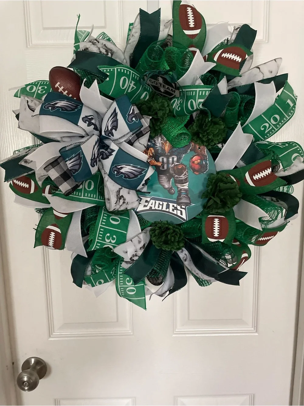 Green Football Eagles Wreath - Team Ribbon Door Decor